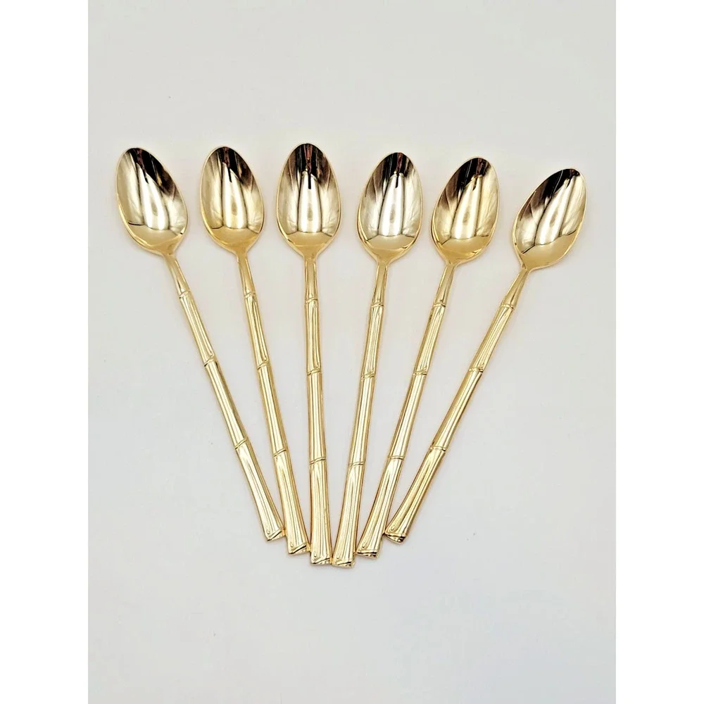 National Escapade Iced Tea Spoon 7.5 in Gold Plated Stainless Set of 6 Spoons